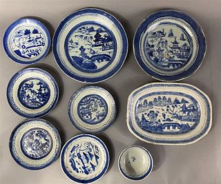 Nine Pieces Blue and White Canton China