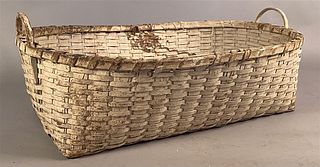Large Antique Gathering Basket in White Paint