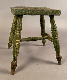 Antique Milking Stool in Early Green Paint