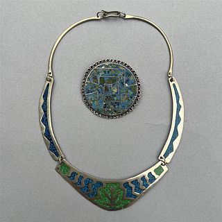 Turquoise Inlay Necklace and Brooch.