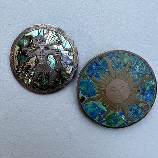 Two Circular Inlaid Pins