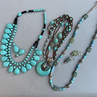 Three Faux Turquoise Necklace and Earring Sets