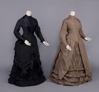 TWO WOOL OR SILK DAY DRESSES, EARLY-MID 1880s