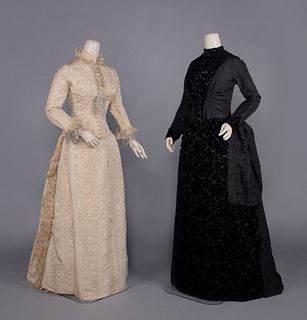 ONE MOIRE & ONE CISELE VELVET DAY DRESS, 1880s