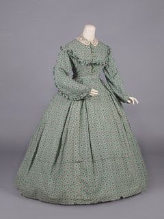 BERRY CLUSTER DROUGET MOTIF DAY DRESS, 1850s