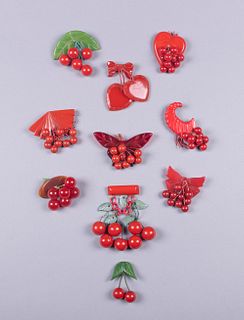 COLLECTION OF CHERRY MOTIF VINTAGE JEWELRY, 1930-1950s