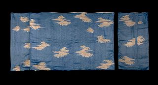 RESIST DYED, PAINTED & EMBROIDERED PATTERNED SILK PANELS, JAPAN, 19TH C