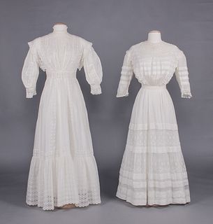 TWO EMBROIDERED TEA DRESSES, c. 1908