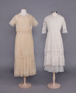 TWO SCHIFFLI EMBROIDERED TEA DRESSES, LATE 1910s