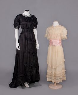 TRAINED EVENING GOWN & GIRLS TEA DRESS, AMERICA, 1910s