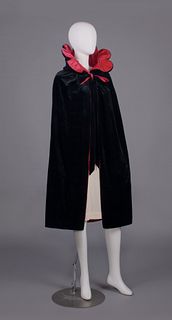 DRAMATIC BLACK & RED REVERSIBLE VELVET CAPE, 1920s