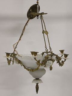 Beautiful Antique Bronze Mounted Milk Glass