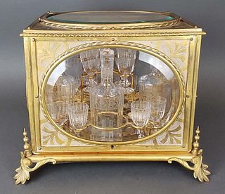 19th C. French Bronze & Baccarat Crystal Tantalus Set