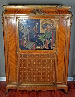 A 19th C. Chinoiserie Signed Cabinet w/ Bronze mounts
