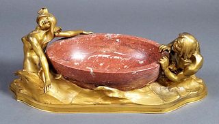 Art Nouveau Gilt Bronze and Rouge Marble Figural