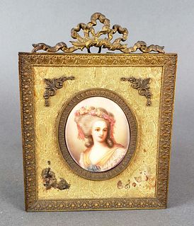 French Porcelain Plaque in Bronze Frame