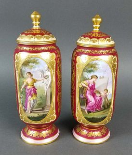 Pair of 19th C. Royal Vienna Hand painted Urns