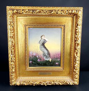 KPM Porcelain Plaque of Lady in the Country, Circa 1900