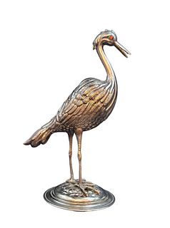 Early 20th C. Alpaca Silver Stork With Amber Eyes