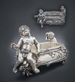 19th C. Art Nova Figural Silver Plated Bronze Centerpiece
