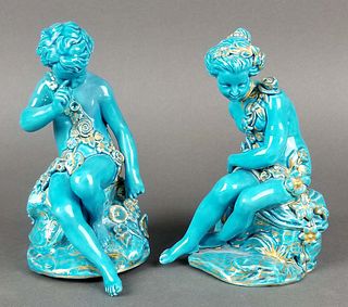 Pair of 19th C. Sevres French Turquoise Blue Porcelain