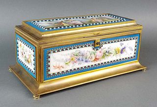 Large Sevres Porcelain and Bronze Jeweled Jewelry Box