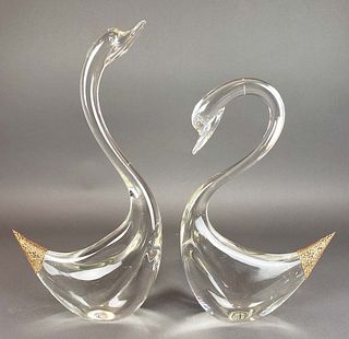 Pair of Rifoli Crystal & Bronze Swans