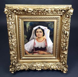 Large KPM Plaque of a Maiden w/ Wine Leafs Circa 1890