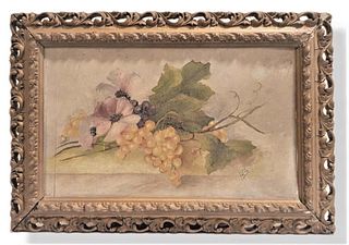 Signed Oil On Painting On Board ' Still Life ' Centennial Grapes & Flowers