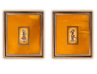 Pair Of 19th C. Indian Hand Painting On Bone Plaque