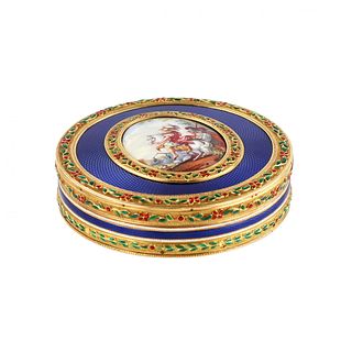 French gilded snuffbox of the late 18th century  with enamel decoration and painting.