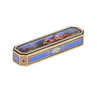 Toothpick case in gold and enamel  embellished with pearls. Geneva or Hanau  circa 1790