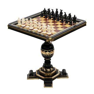 Chess table with figures in the style of Historicism. End of the 19th century.