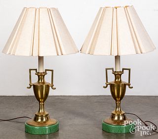 Pair of brass urn table lamps