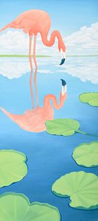 Eric Adolfson Flamingo Painting, 47"H