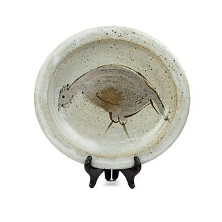 Michael Simon Salt Glazed Pecking Fowl Stoneware Platter