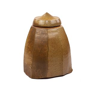 Michael Simon Salt Glazed Faceted Stoneware Lidded Jar