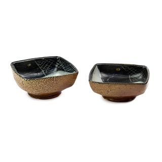 (2) Michael Simon Salt Glazed Stoneware Two Fish Bowls