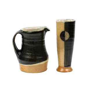 (2) Michael Simon Salt Glazed Stoneware Pitcher/Vase Group