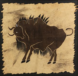 Gnu Wildebeest Painting on Hide 