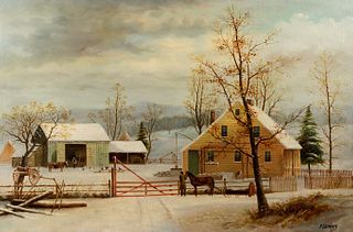 Winter Scene O/C After George Henry Durrie signed Fleming