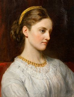 19th C Maiden Portrait Oil on Canvas