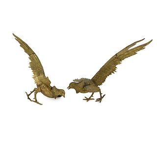 (2) Pair of Gold Gilt Brass Pheasant Bird Figures