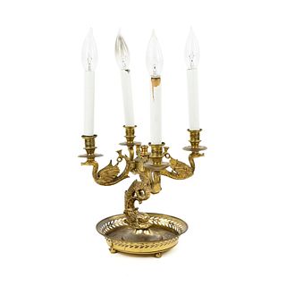 Antique Brass Dolphin and Dragon Form 4 Light Candelabra
