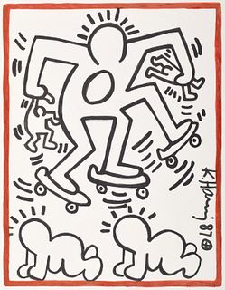 Keith Haring "Man on Skates" Ink Drawing, Estate COA