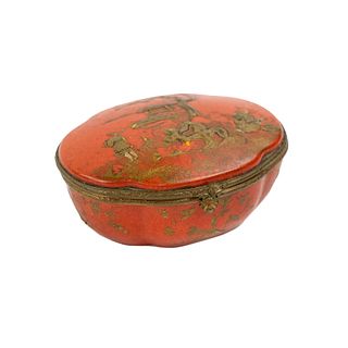 French Chinoiserie Red Porcelain and Brass Trinket Box