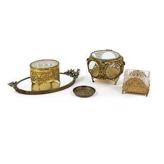 (5) Pcs Brass Vanity Dresser and Trinket Box Collection