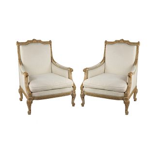 (2) Pair of 19th C French Louis XVI Bergere Chairs