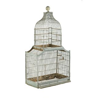 Large 19th C. French Light Blue Painted Birdcage