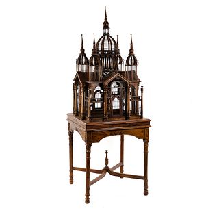 Monumental Mahogany Sacre Coeur Cathedral Bird Cage on Stand